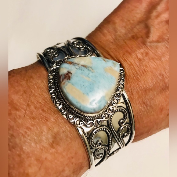 Larimar 925 Sterling Silver Cuff Bracelet